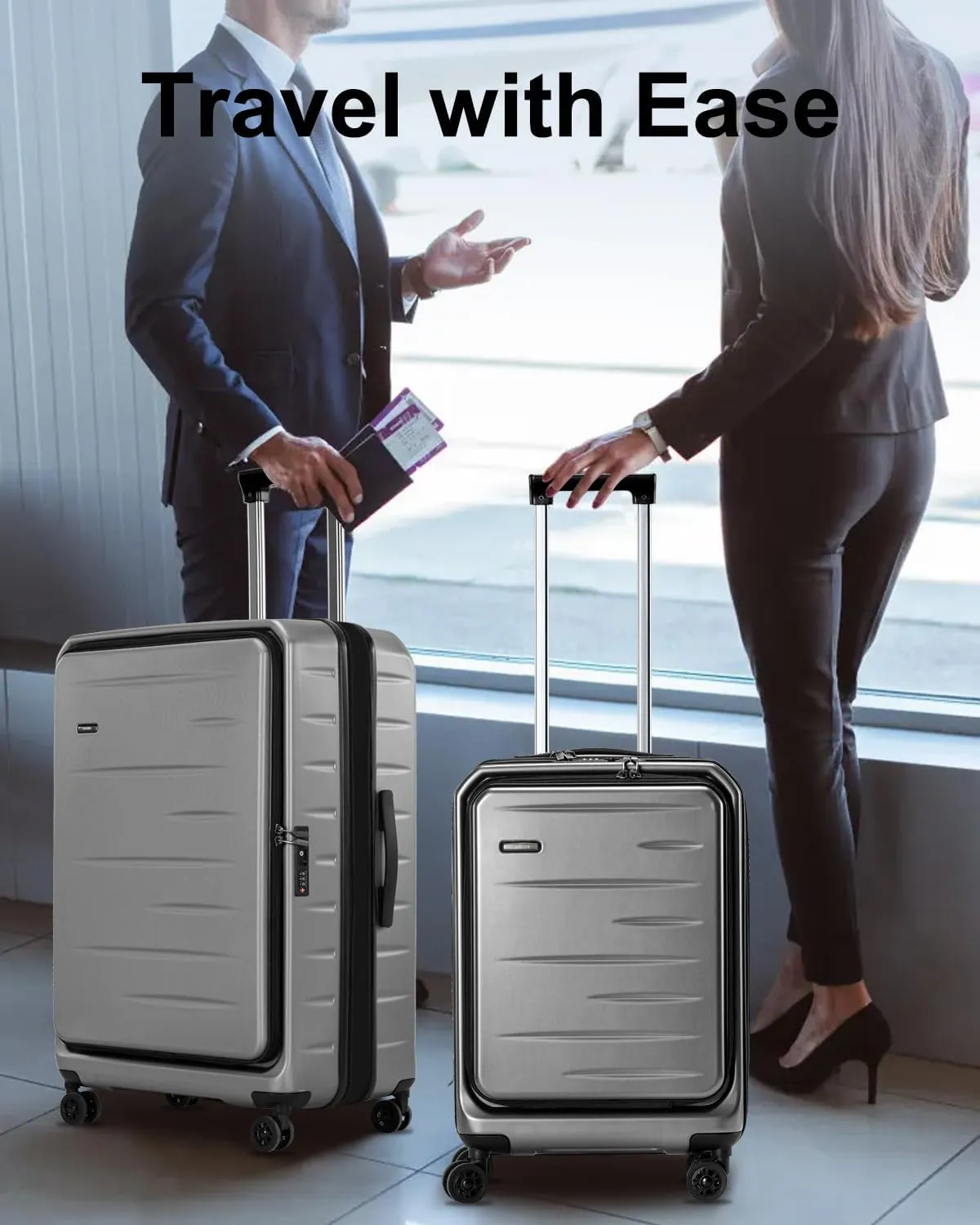Luggage Sets 2 Pieces, 20 Inch Carry On Luggage and Expandable 28 Inch Checked Luggage with Spinner Wheels, Lightweight ABS PC Hard Shell Suitcase with Front Opening, TSA Lock (Gray, 20/28)