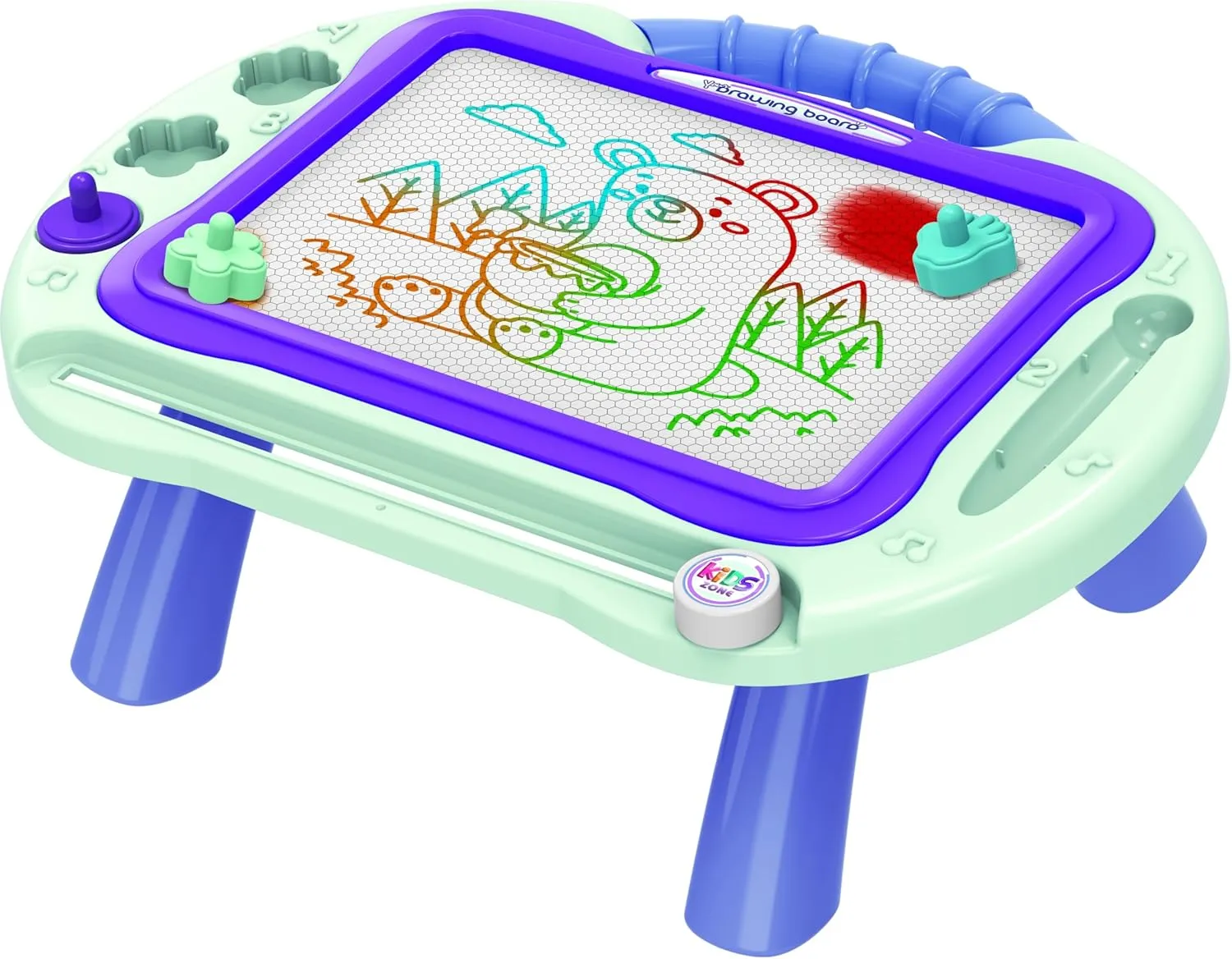 Magnetic Drawing Board for Kids — 2 in 1 Erasable Table & Portable Doodle Pad with Color Zones, Pen & Stamps – Travel Learning Toy, Gift for Boys & Girls Ages 3 
