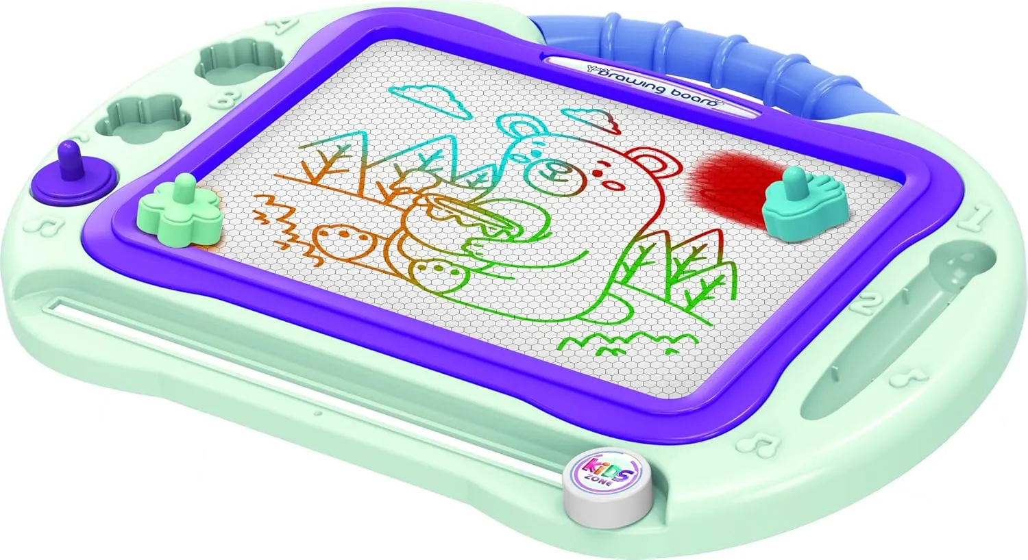 Magnetic Drawing Board for Kids — 2 in 1 Erasable Table & Portable Doodle Pad with Color Zones, Pen & Stamps – Travel Learning Toy, Gift for Boys & Girls Ages 3 