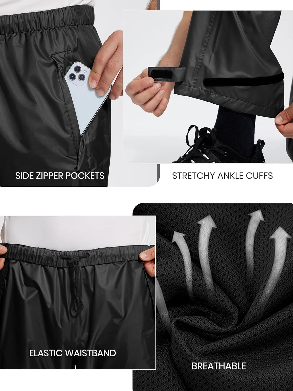 Men's Rain Pants, Waterproof Lightweight Outdoor Trousers for Hiking Fishing Windproof Rain Over Pants