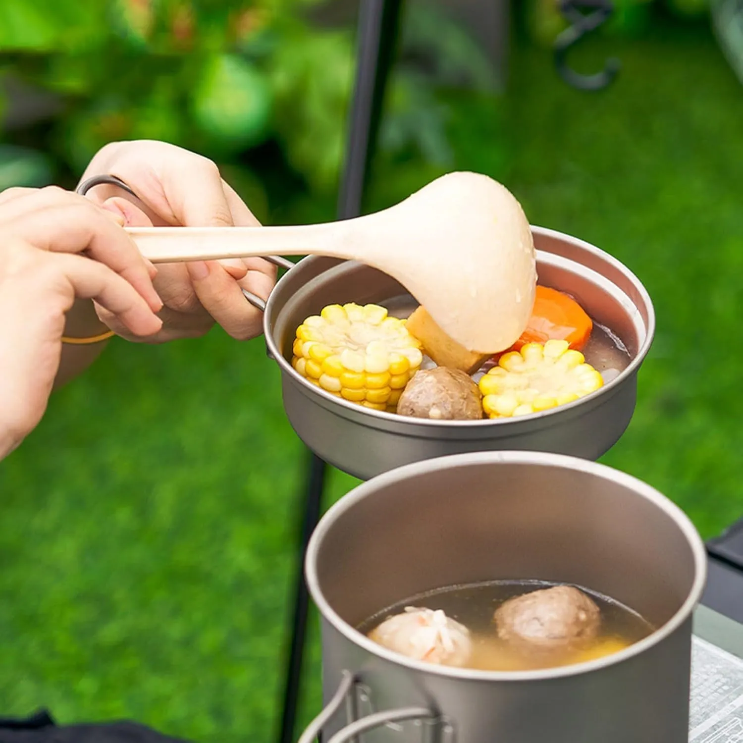 Metal Camping Cook Pots Outdoor Camping Cookware with Folding Handle Portable Tableware Cooking Pots Frypan Cookware