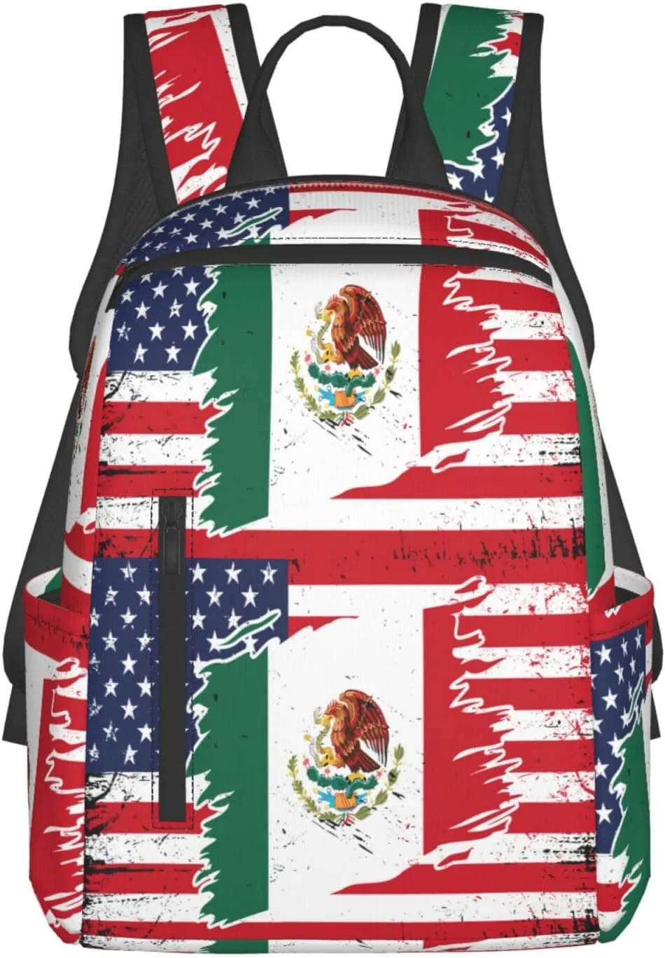 Mexican American Flag Casual Laptop Backpack Travel Rucksack Sports Daypack Adjustable Strap Bags with Multi-Pockets for Working Running Camping