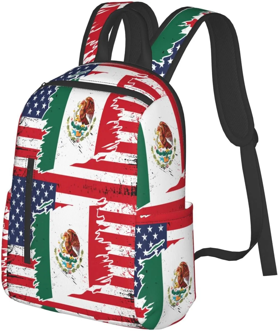 Mexican American Flag Casual Laptop Backpack Travel Rucksack Sports Daypack Adjustable Strap Bags with Multi-Pockets for Working Running Camping