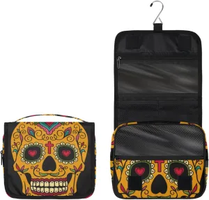 Mexican Sugar Skull Toiletry Bag with Hanging Hook Travel Organizer Makeup Bag for Women Waterproof Accessories Toiletries Travel Essentials Personalized Birthday Valentines Day Gifts