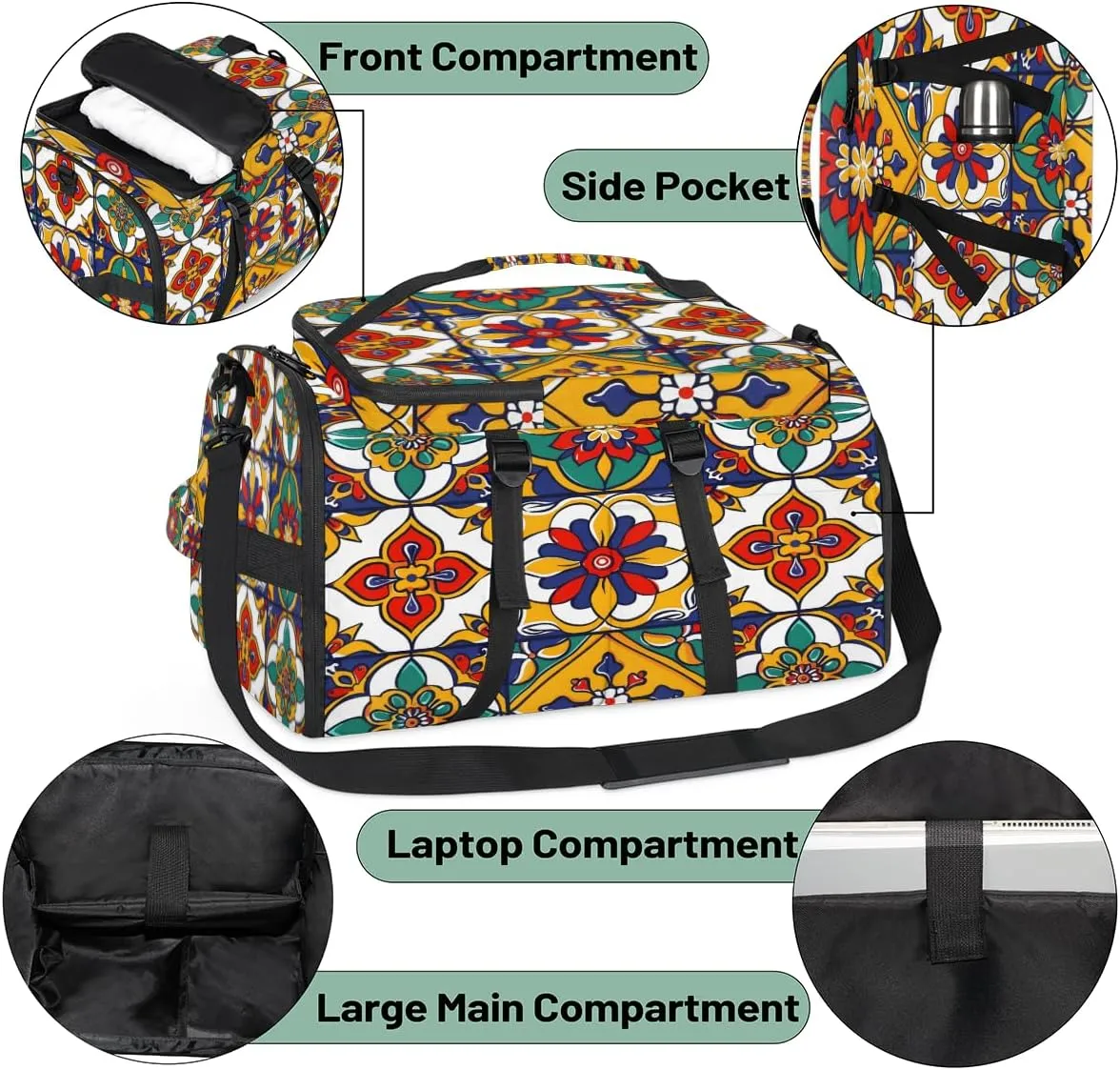 Mexican Talavera Ceramic Tile Travel Backpack Carry On Flight Approved for Men Women, Lightweight Large Luggage Weekender Casual Daypack Backpacks for Traveling Airplane