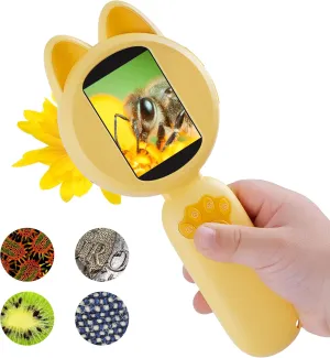 Mia Microscope for Kids, Mini Digital Microscope with 2'' IPS Screen, Handheld Mini Scope Educational Science Toy Kit, Christmas/Birthday Gifts for Kids Aged 3-6,7-12 (Yellow)