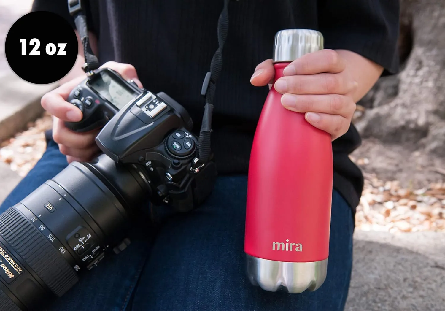 MIRA 12 oz Insulated Water Bottle - Slim Stainless Steel Cola Shape Thermos - Double Wall Hot & Cold Flask (24Hr Cold/12Hr Hot) - Rose Pink