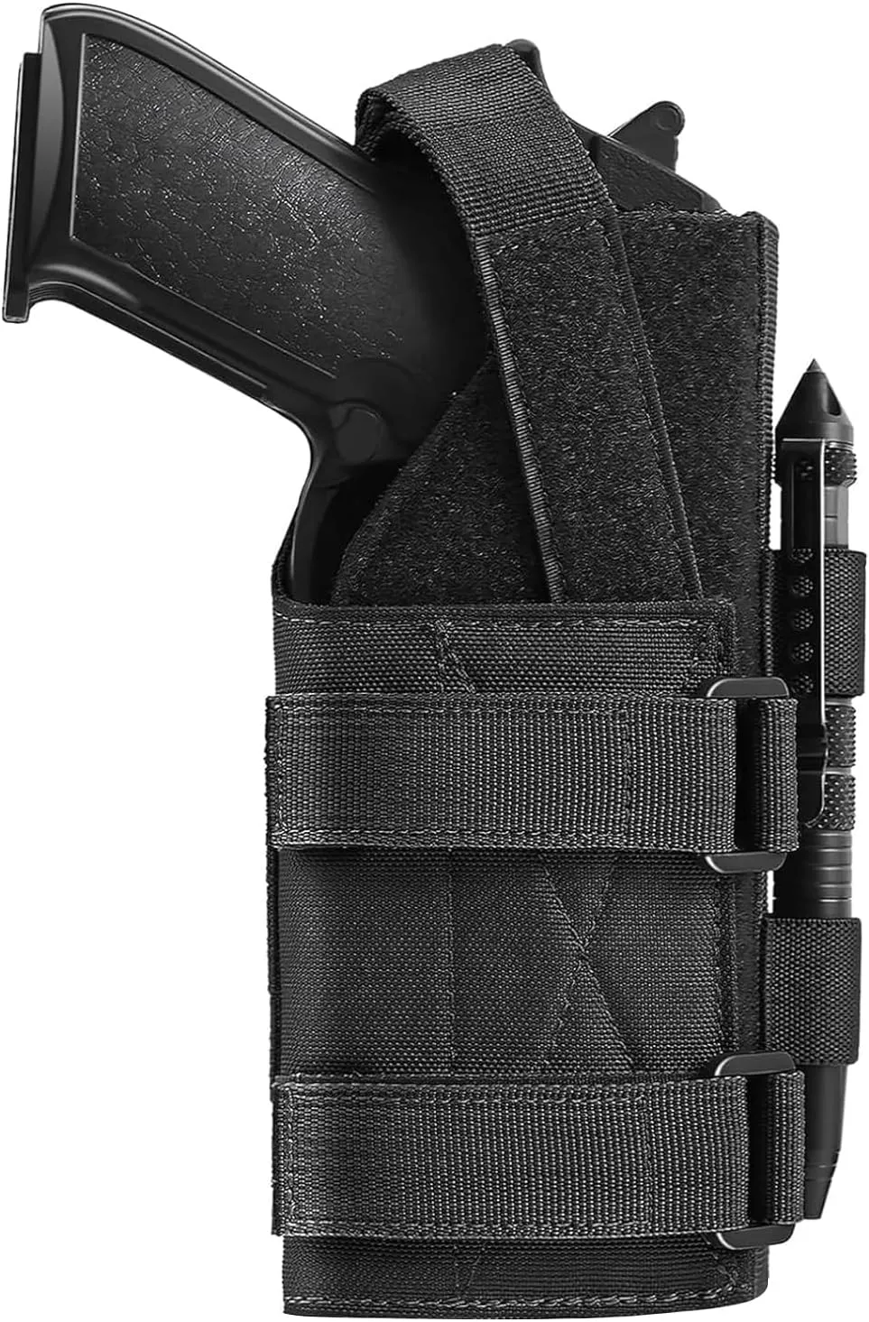 Molle Holster Universal Pistol Holster Nylon Molle Pistol Holster for Most Compact Medium Full Size Pistol Glock 17 19 22 23 31 43 45, S&W M&P 9mm, Taurus 92, Beretta with Under Barrel Attachment