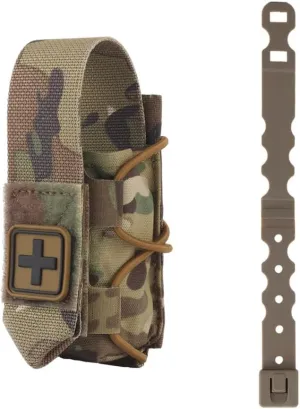 MOLLE Tourniquet Holder IFAK – Tactical 500D Nylon TQ Pouch with Cross Patch & MOLLE Clip, First Aid Kit Holster for EMT, Airsoft, Hunting Vest, or Duty Belt