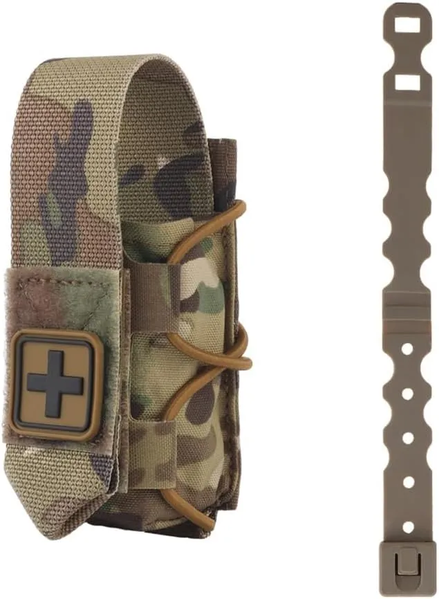 MOLLE Tourniquet Holder IFAK – Tactical 500D Nylon TQ Pouch with Cross Patch & MOLLE Clip, First Aid Kit Holster for EMT, Airsoft, Hunting Vest, or Duty Belt