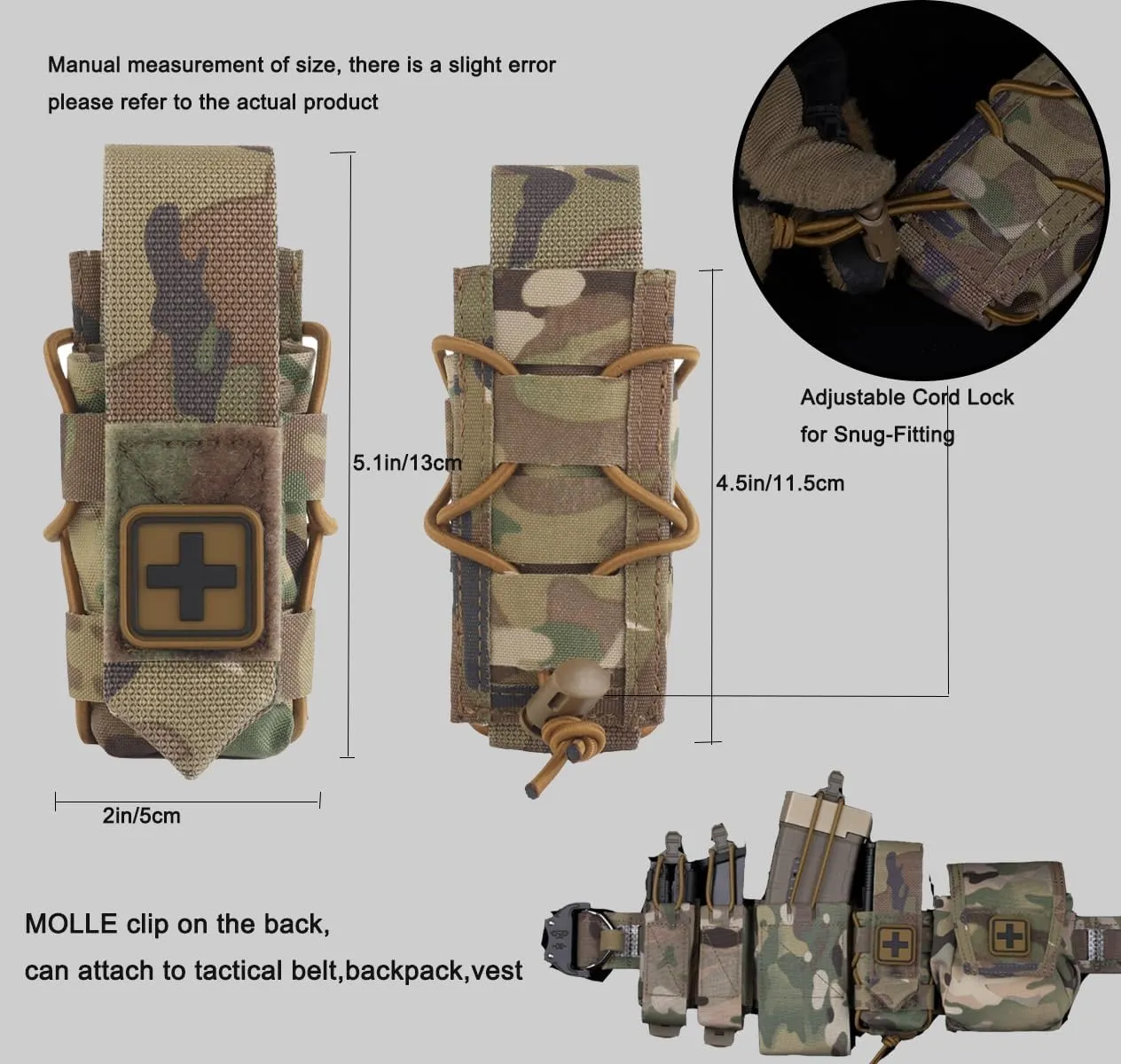 MOLLE Tourniquet Holder IFAK – Tactical 500D Nylon TQ Pouch with Cross Patch & MOLLE Clip, First Aid Kit Holster for EMT, Airsoft, Hunting Vest, or Duty Belt