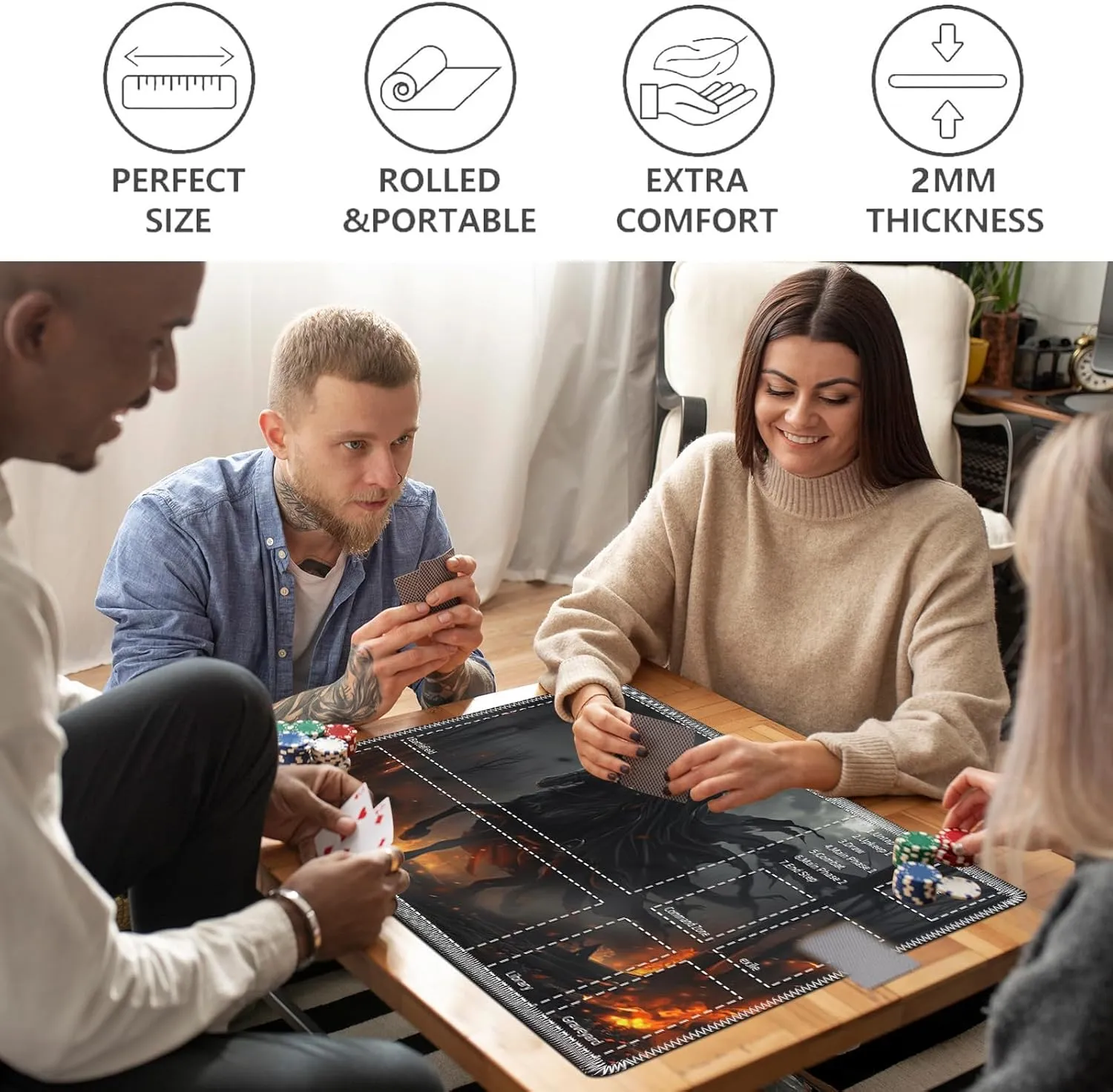 MTG Playmat with Card Storage Bag,Smooth Surface Non-Slip Rubber Base 24x14in,for Magic The Gathering and TCG Games,Perfect for Card Game Lovers,Person Riding Horse