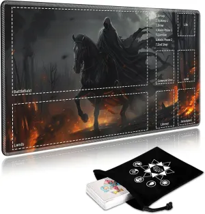 MTG Playmat with Card Storage Bag,Smooth Surface Non-Slip Rubber Base 24x14in,for Magic The Gathering and TCG Games,Perfect for Card Game Lovers,Person Riding Horse