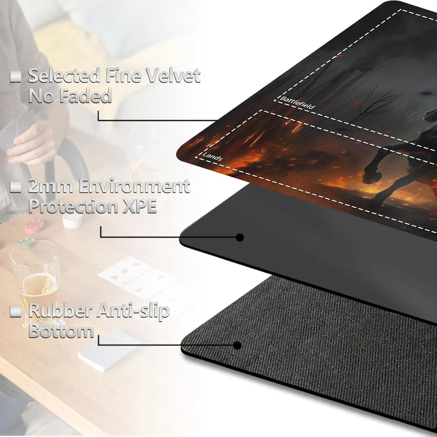 MTG Playmat with Card Storage Bag,Smooth Surface Non-Slip Rubber Base 24x14in,for Magic The Gathering and TCG Games,Perfect for Card Game Lovers,Person Riding Horse