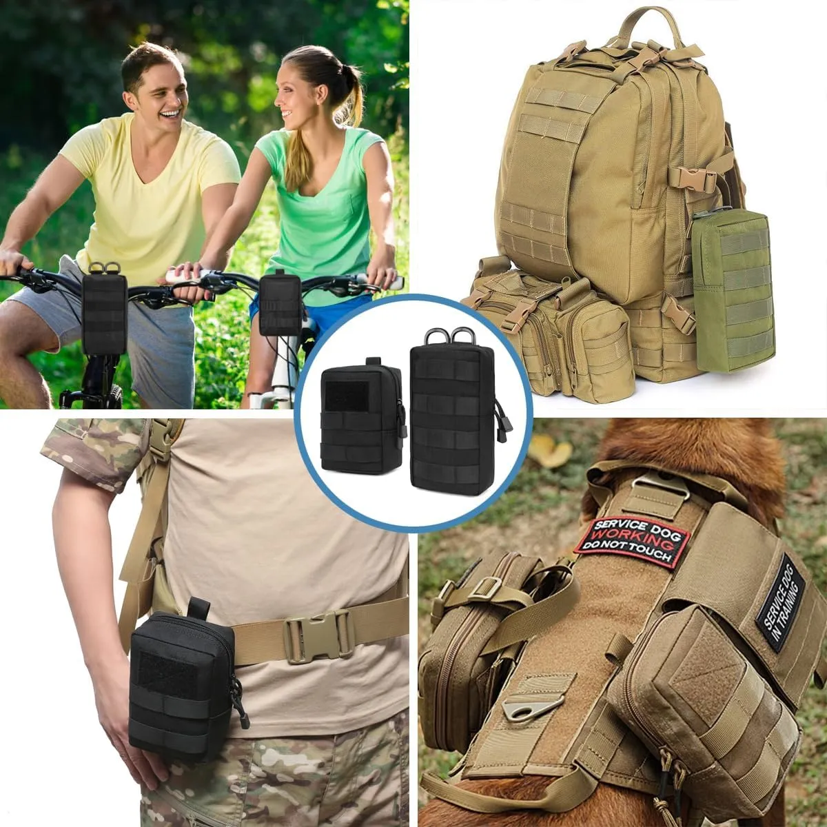 MUCHER 2 Pack Molle Pouches Tactical Pouches EDC Pouch Organizer Molle Bag Utility Pouch with 4 Carabiners for Outdoor Hiking Hunting Camping Training