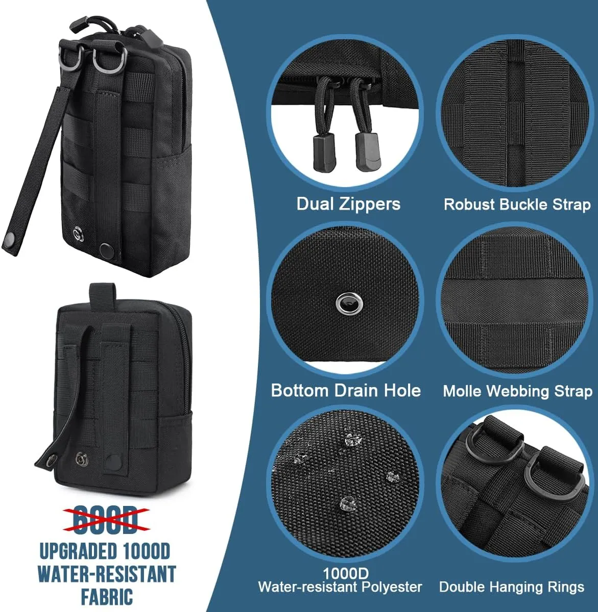 MUCHER 3 Pack Molle Pouches Tactical Pouches EDC Pouch Organizer Molle Bag Utility Pouch with 3 Carabiners and Key Rings for Outdoor Hiking Camping Training