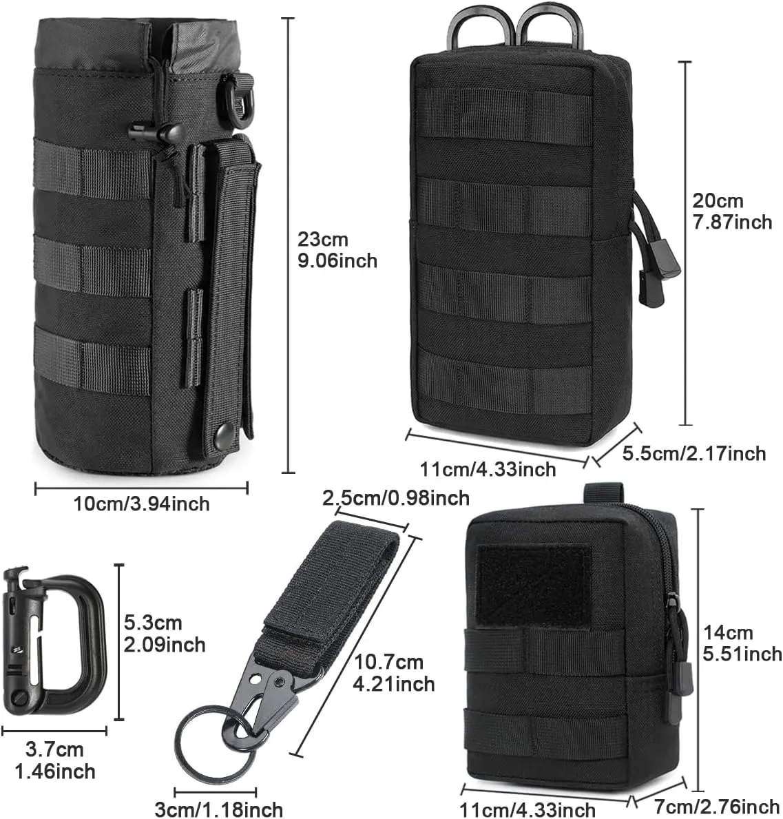 MUCHER 3 Pack Molle Pouches Tactical Pouches EDC Pouch Organizer Molle Bag Utility Pouch with 3 Carabiners and Key Rings for Outdoor Hiking Camping Training