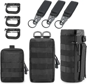 MUCHER 3 Pack Molle Pouches Tactical Pouches EDC Pouch Organizer Molle Bag Utility Pouch with 3 Carabiners and Key Rings for Outdoor Hiking Camping Training