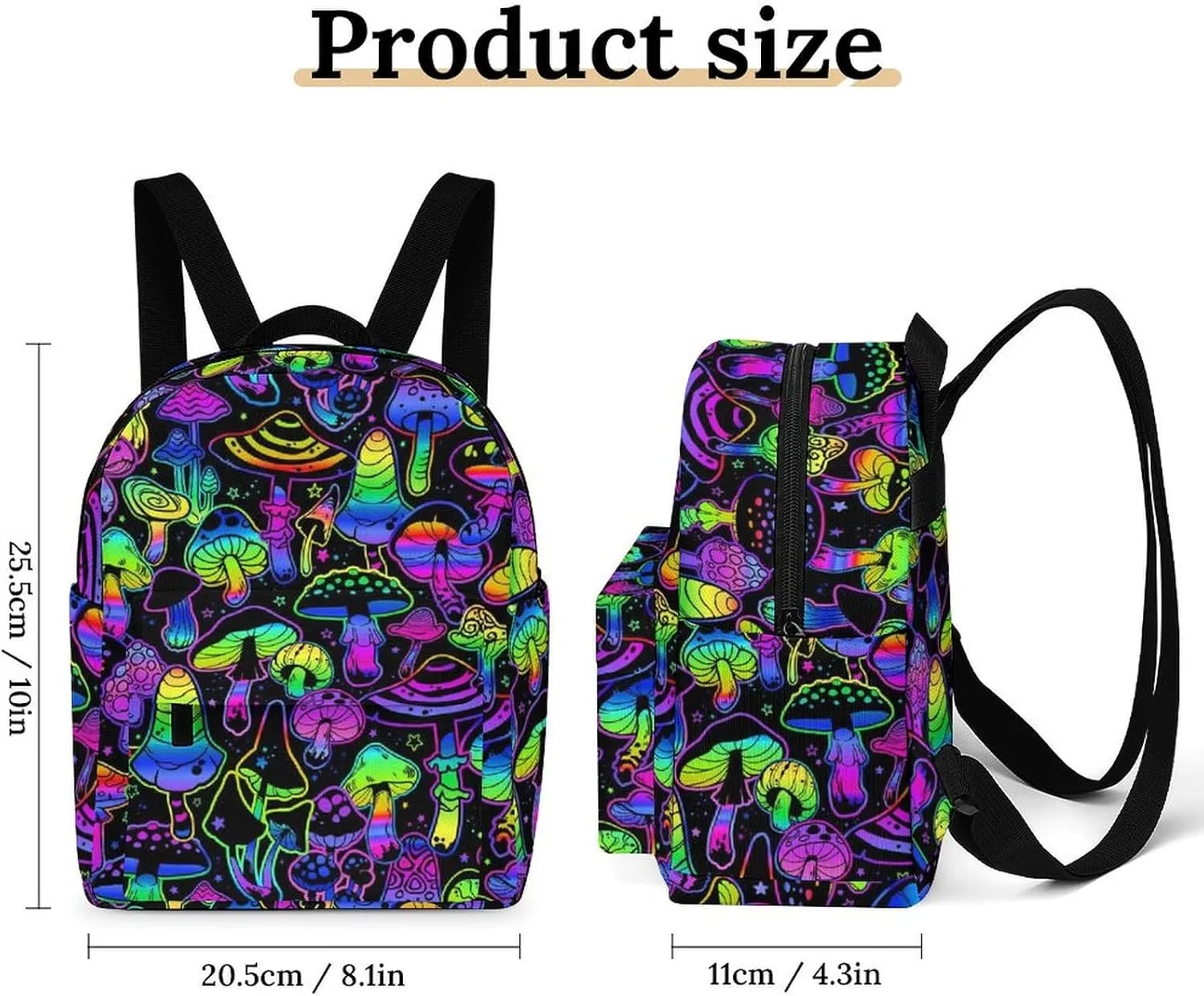 Neon Mushroom Image Casual Women's Backpack, Lightweight, Waterproof, Versatile Daily Bag