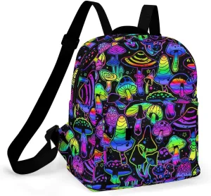 Neon Mushroom Image Casual Women's Backpack, Lightweight, Waterproof, Versatile Daily Bag