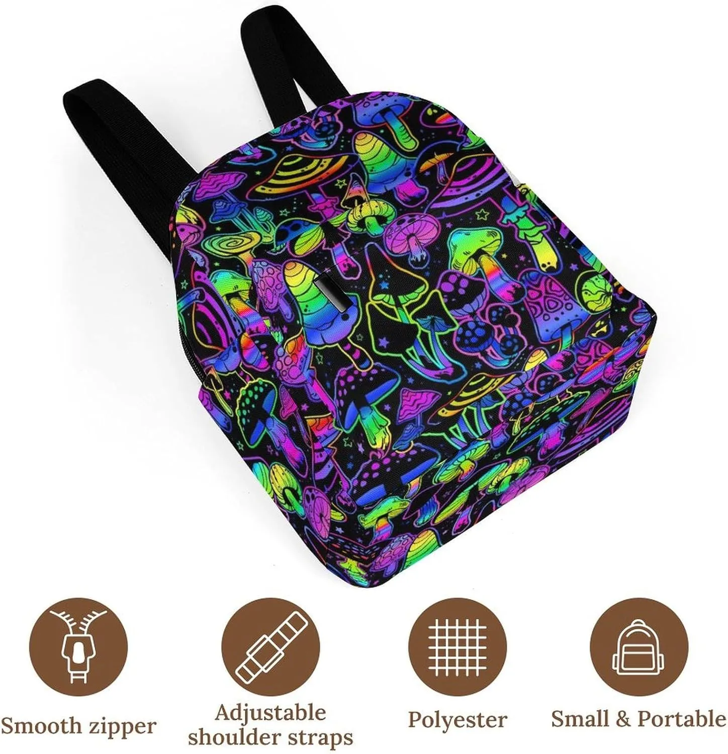 Neon Mushroom Image Casual Women's Backpack, Lightweight, Waterproof, Versatile Daily Bag