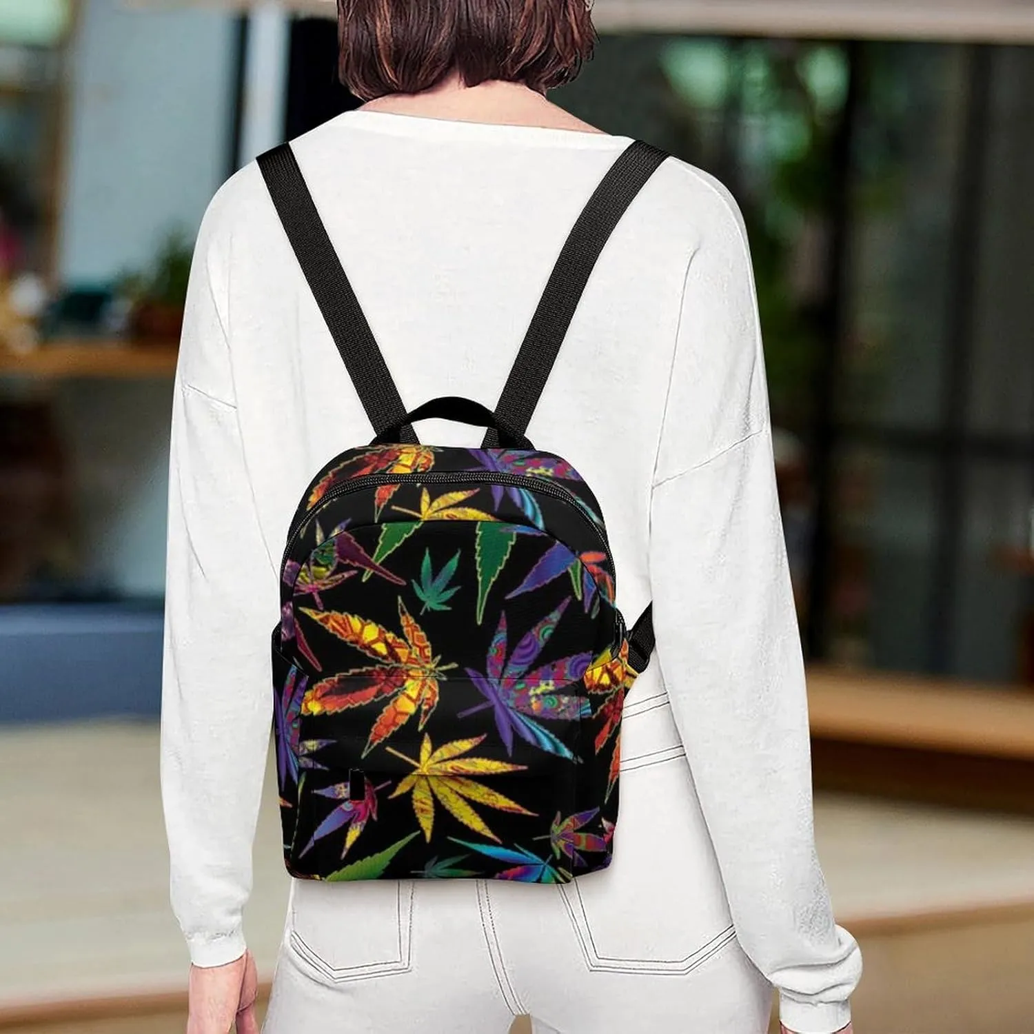 New Type of Weed Leaf Printing Casual Women's Backpack, Lightweight, Waterproof, Versatile Daily Bag