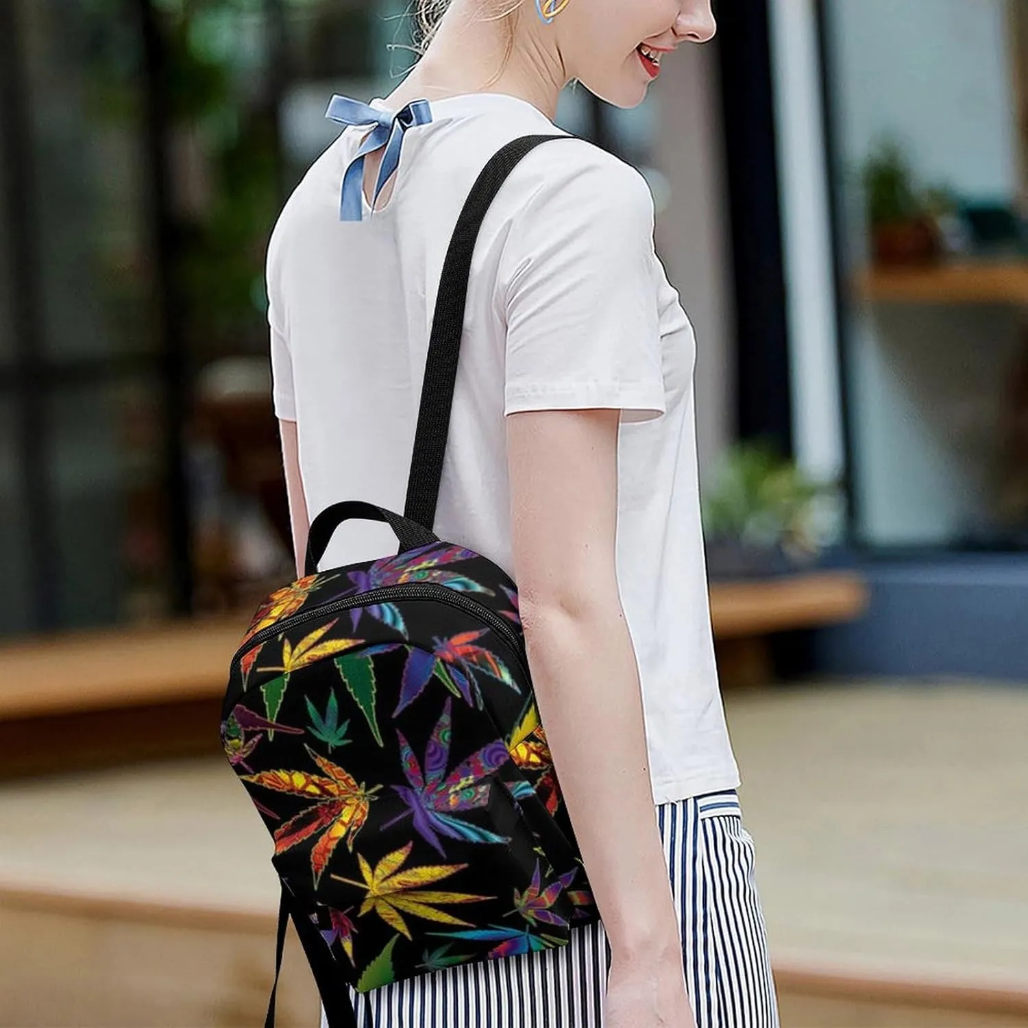 New Type of Weed Leaf Printing Casual Women's Backpack, Lightweight, Waterproof, Versatile Daily Bag