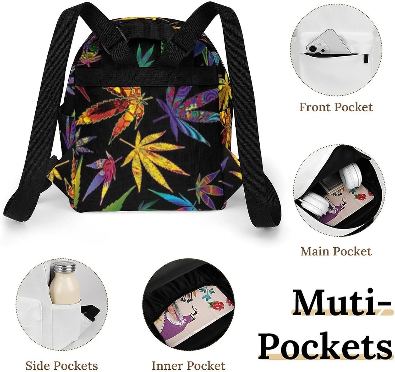 New Type of Weed Leaf Printing Casual Women's Backpack, Lightweight, Waterproof, Versatile Daily Bag
