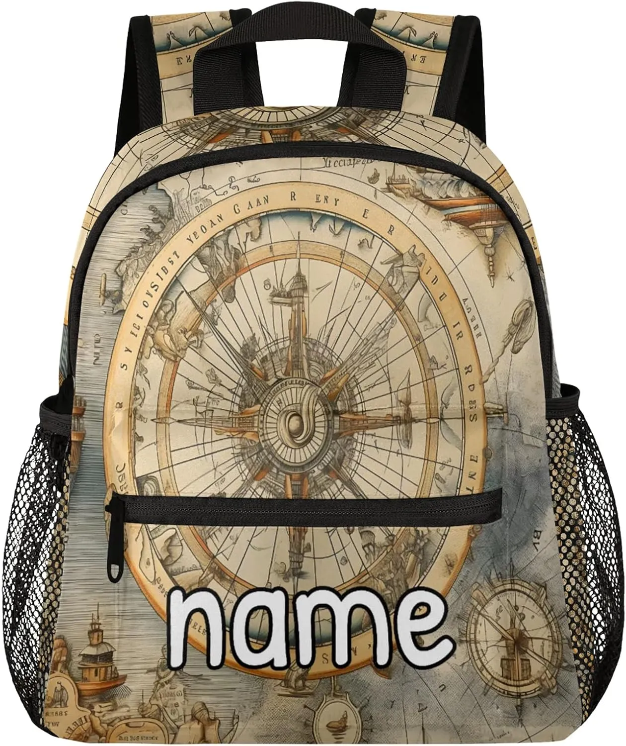 Ocean Compass Personalized Name Mini Backpack Waterproof Custom Casual Travel Small Backpacks with Zipper,12 Inch