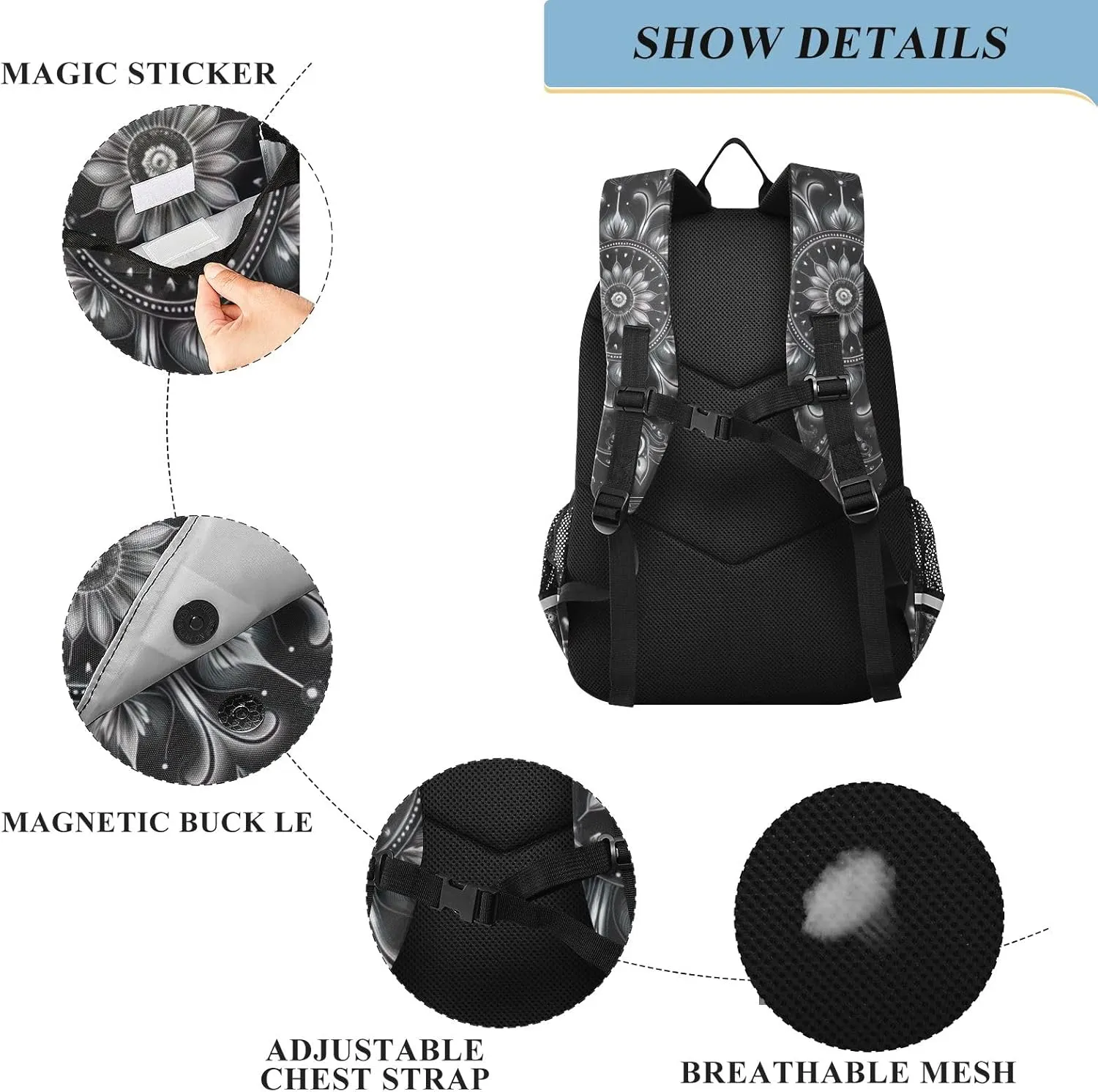 ODAWA Dark Floral Design Backpacks for Students Computer Bag Backpacks for Teens