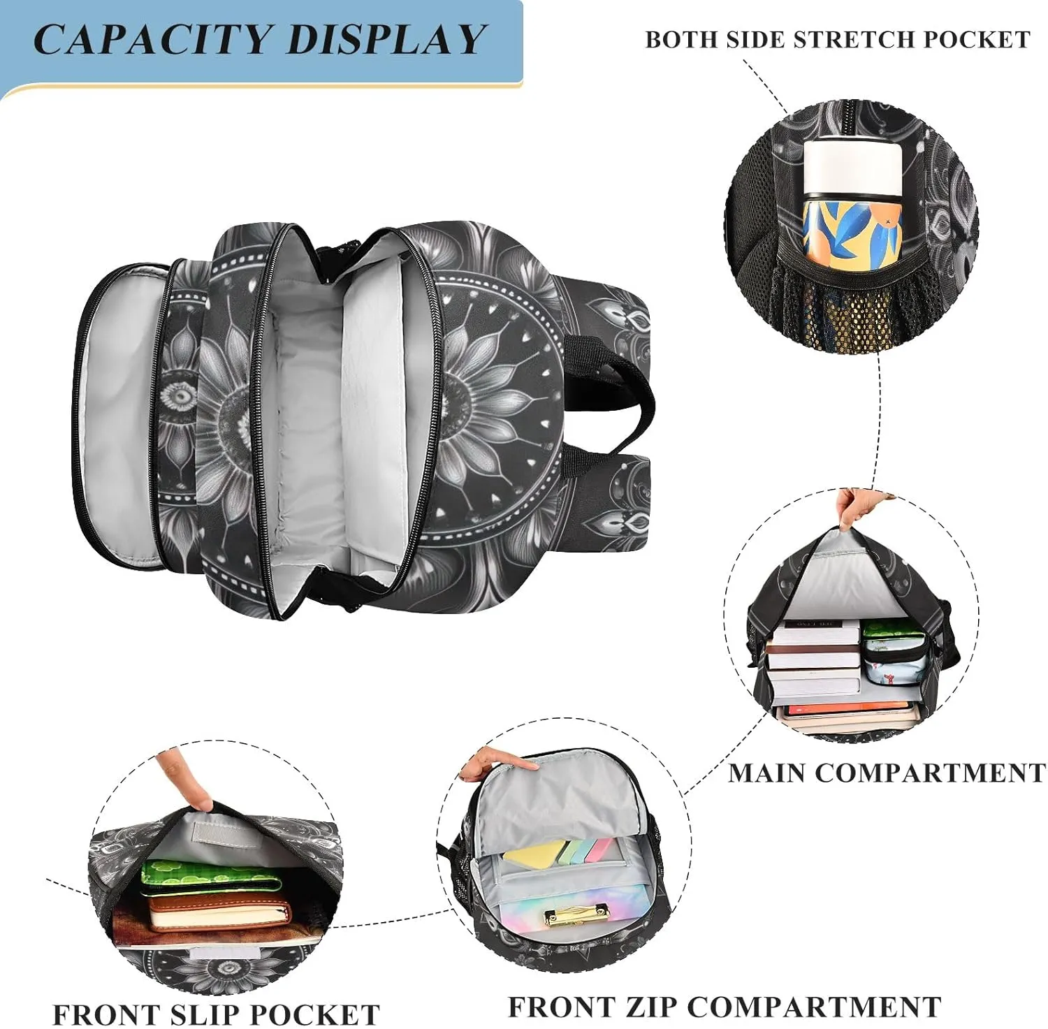 ODAWA Dark Floral Design Backpacks for Students Computer Bag Backpacks for Teens