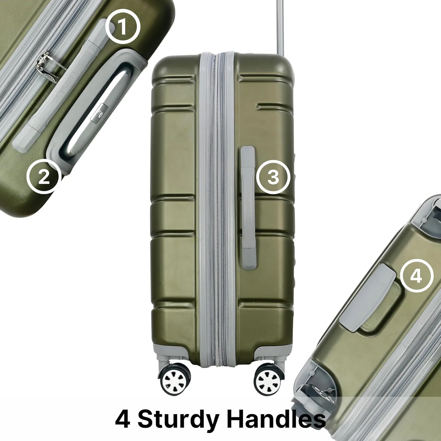 Olympia U.S.A. Denmark 3-Piece Luggage Set (22”, 26”, 30") - Lightweight Hardside Suitcases, Expandable 30%, 8 Jumbo Spinner Wheels, Utility Hook & Hidden Laptop Compartment (Olive)