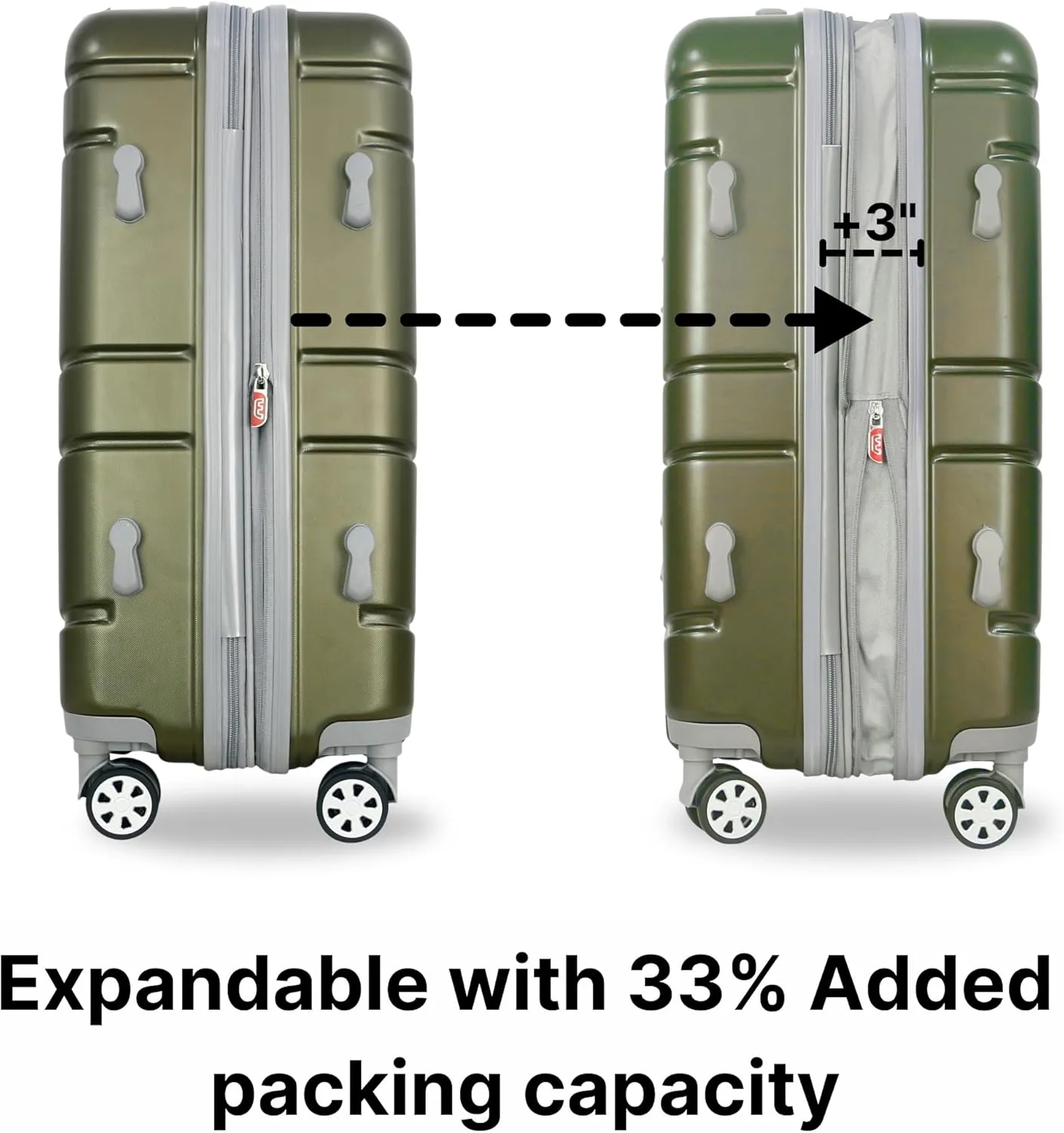 Olympia U.S.A. Denmark 3-Piece Luggage Set (22”, 26”, 30") - Lightweight Hardside Suitcases, Expandable 30%, 8 Jumbo Spinner Wheels, Utility Hook & Hidden Laptop Compartment (Olive)