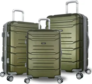 Olympia U.S.A. Denmark 3-Piece Luggage Set (22”, 26”, 30") - Lightweight Hardside Suitcases, Expandable 30%, 8 Jumbo Spinner Wheels, Utility Hook & Hidden Laptop Compartment (Olive)