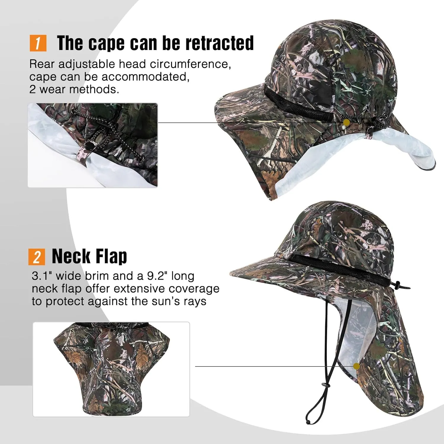 Oversized XL XXL Mens Sun Hat Big Head Neck Flap Shade Waterproof UPF50  Wide Brim Hat Fishing Safari Hiking
