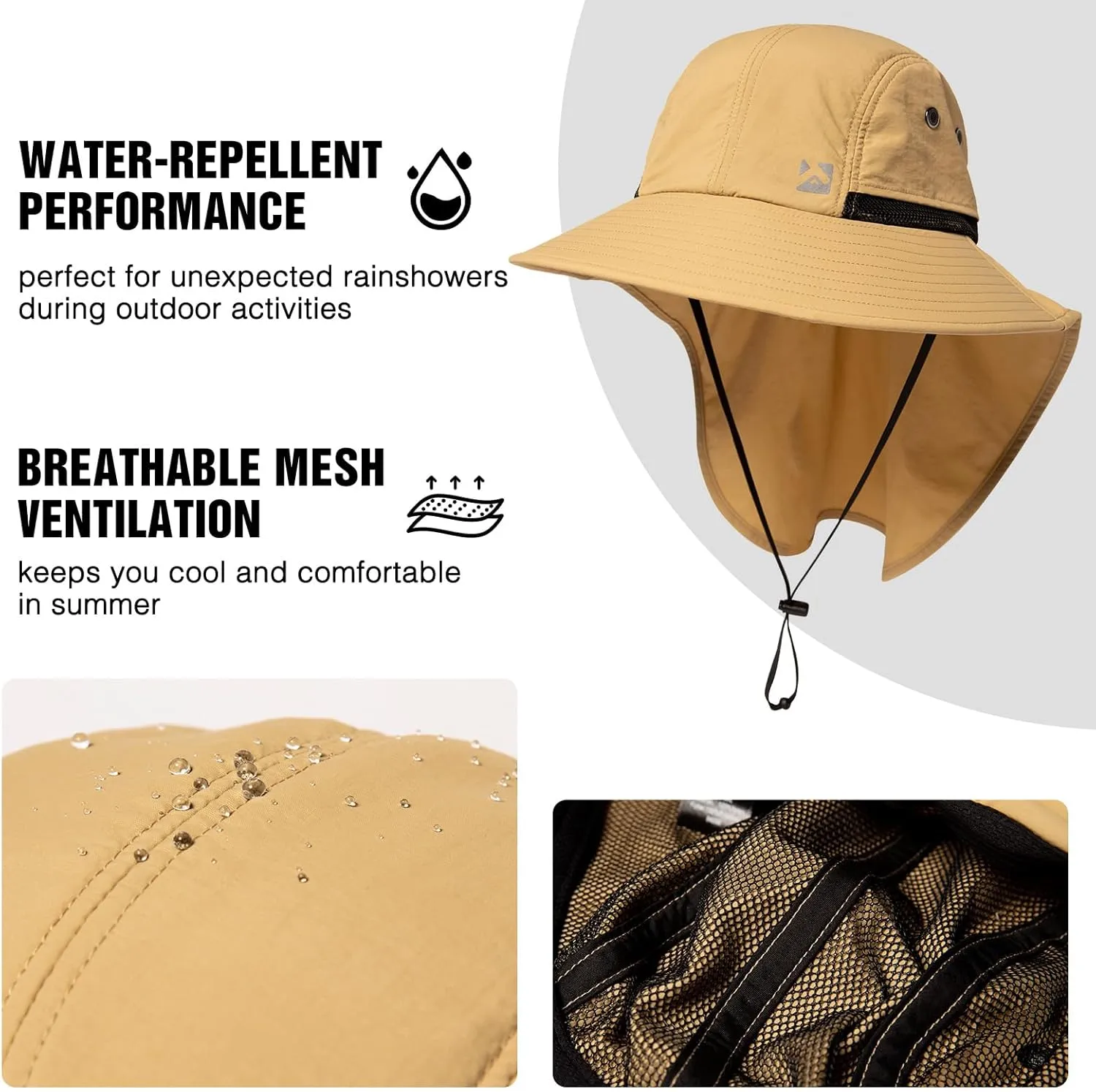 Oversized XL XXL Mens Sun Hat Big Head Neck Flap Shade Waterproof UPF50  Wide Brim Hat Fishing Safari Hiking