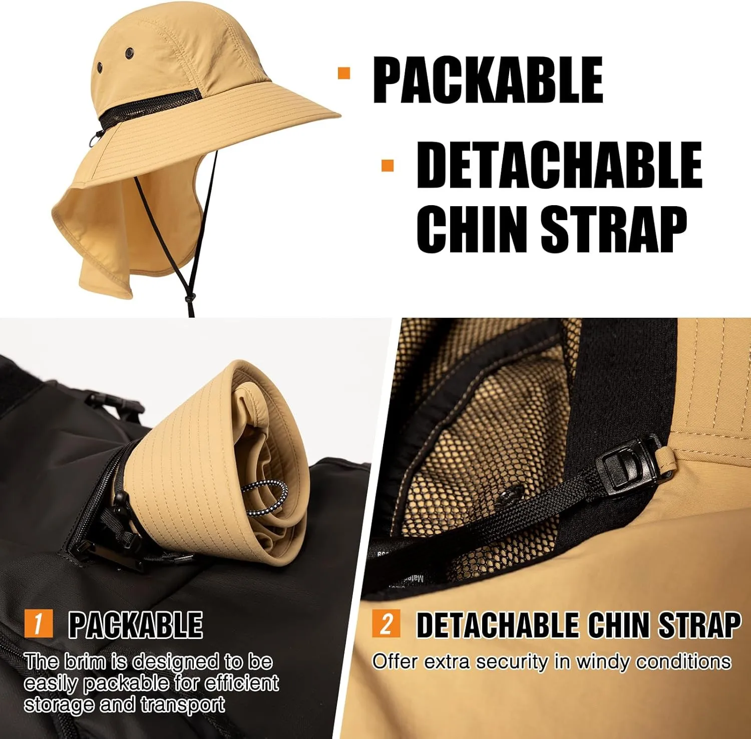 Oversized XL XXL Mens Sun Hat Big Head Neck Flap Shade Waterproof UPF50  Wide Brim Hat Fishing Safari Hiking