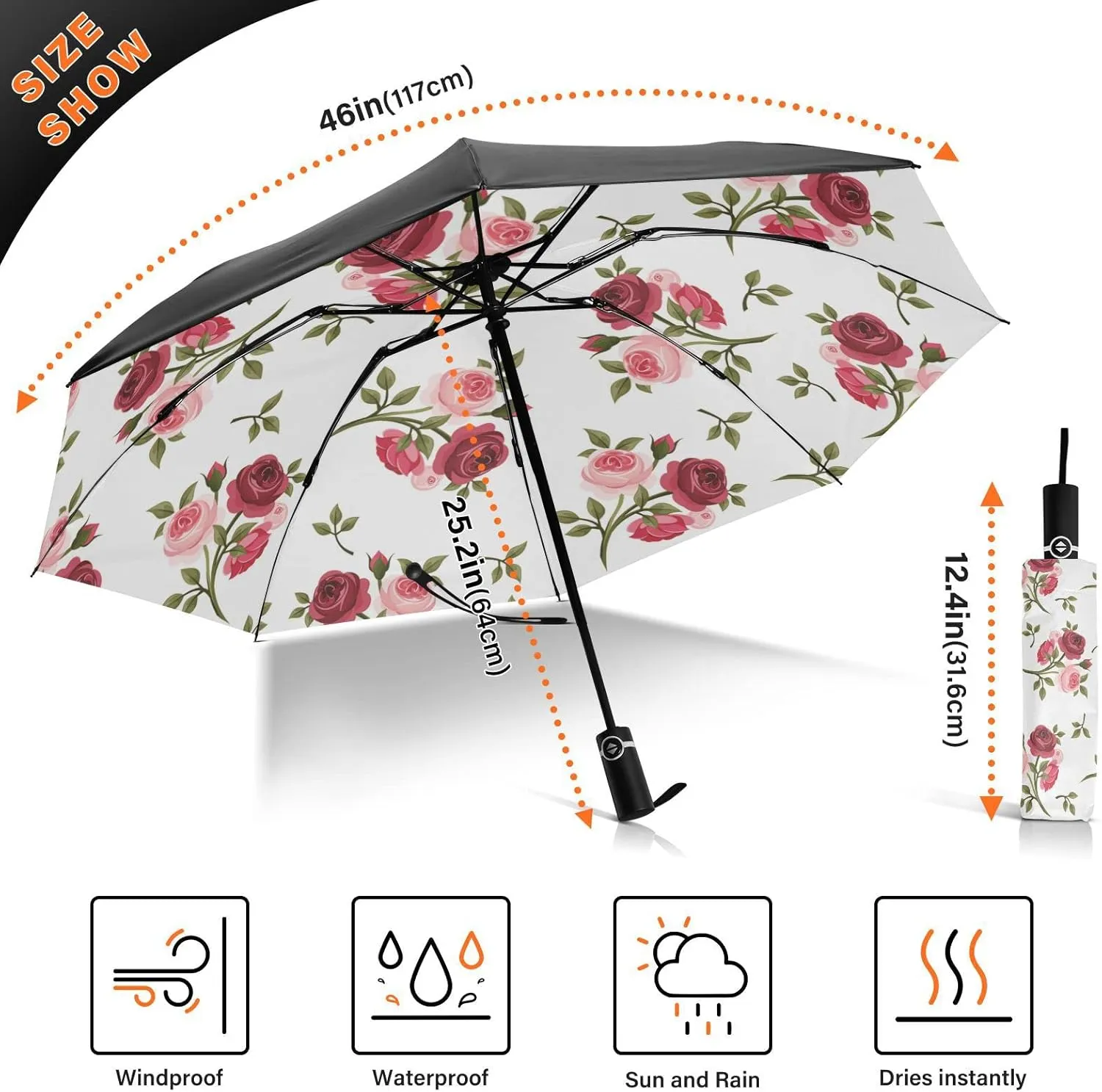 Oyihfvs Automatic Umbrella, Folding Umbrella Reinforced Anti-UV Sun rain Auto Open/Close