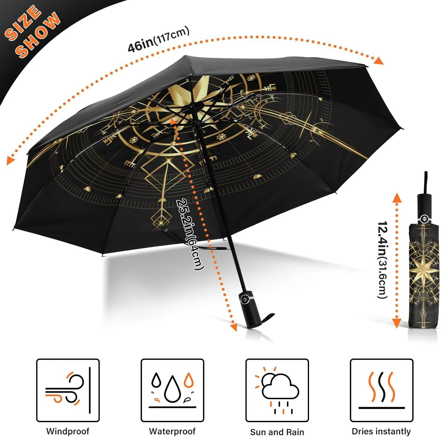 Oyihfvs Automatic Umbrella, Folding Umbrella Reinforced Anti-UV Sun rain Auto Open/Close