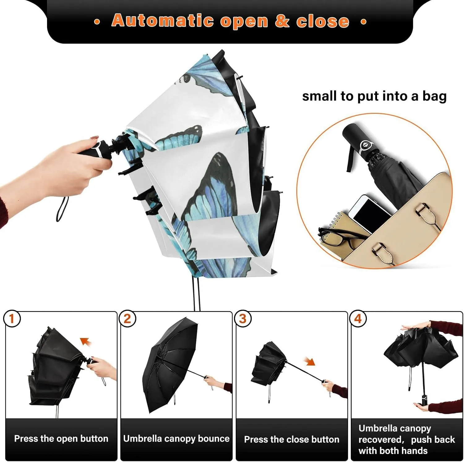 Oyihfvs Automatic Umbrella, Folding Umbrella Reinforced Anti-UV Sun rain Auto Open/Close