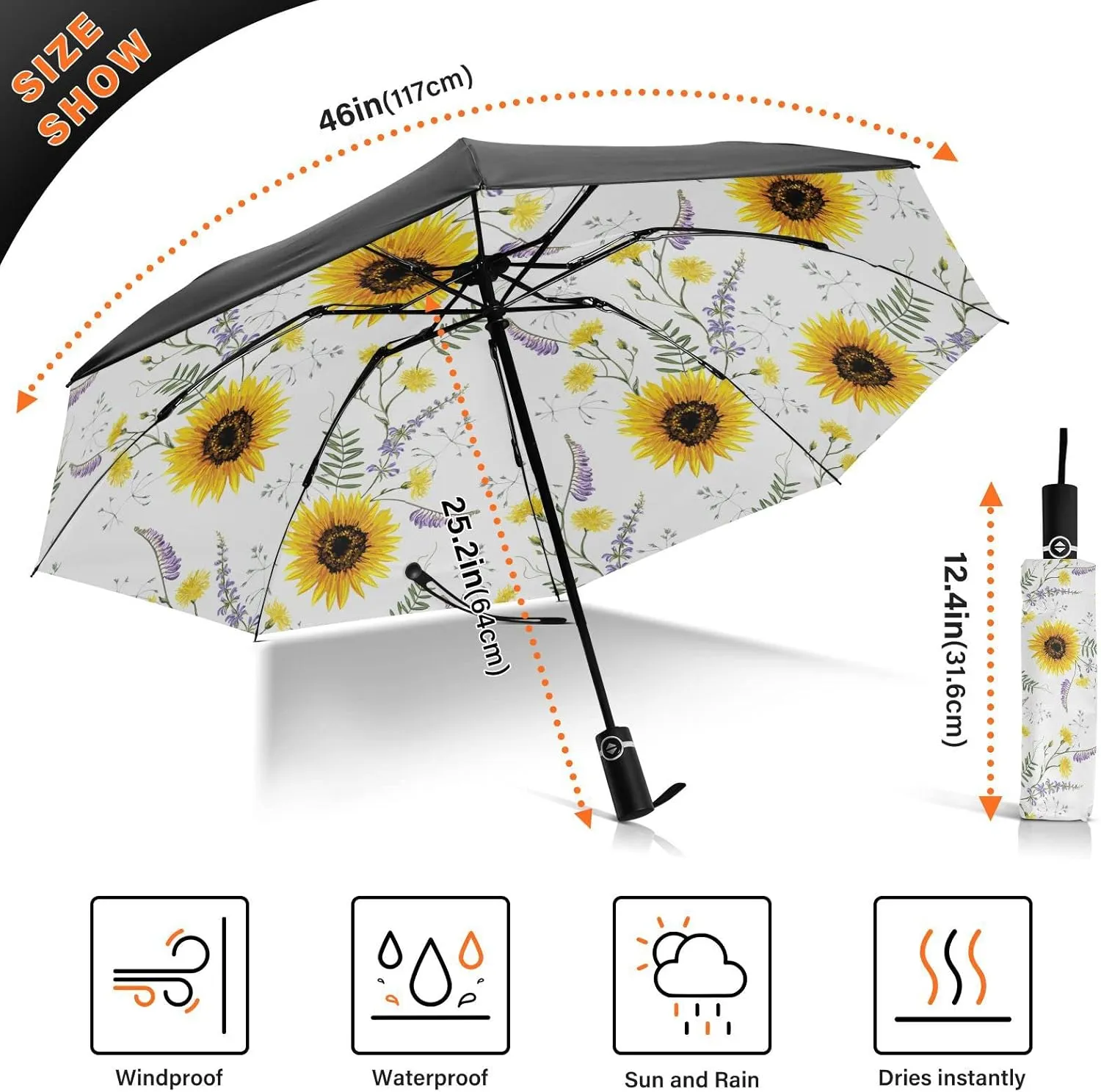 Oyihfvs Automatic Umbrella, Folding Umbrella Reinforced Anti-UV Sun rain Auto Open/Close