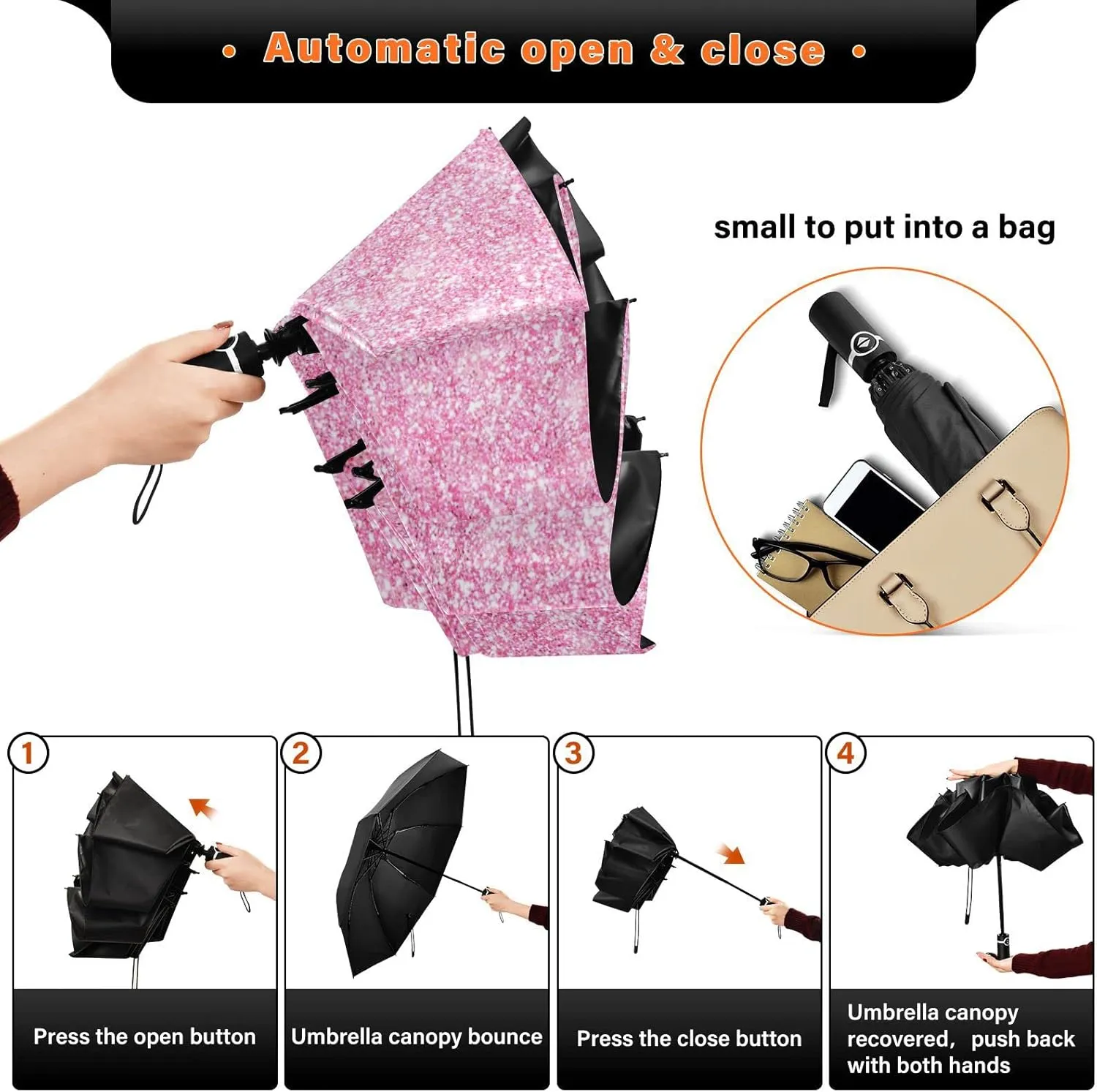 Oyihfvs Automatic Umbrella, Folding Umbrella Reinforced Anti-UV Sun rain Auto Open/Close