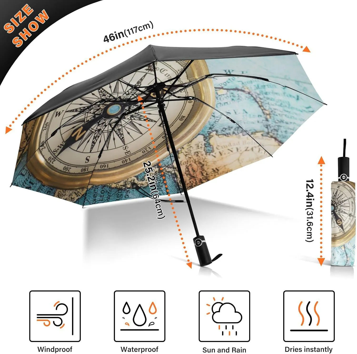 Oyihfvs Automatic Umbrella, Folding Umbrella Reinforced Anti-UV Sun rain Auto Open/Close