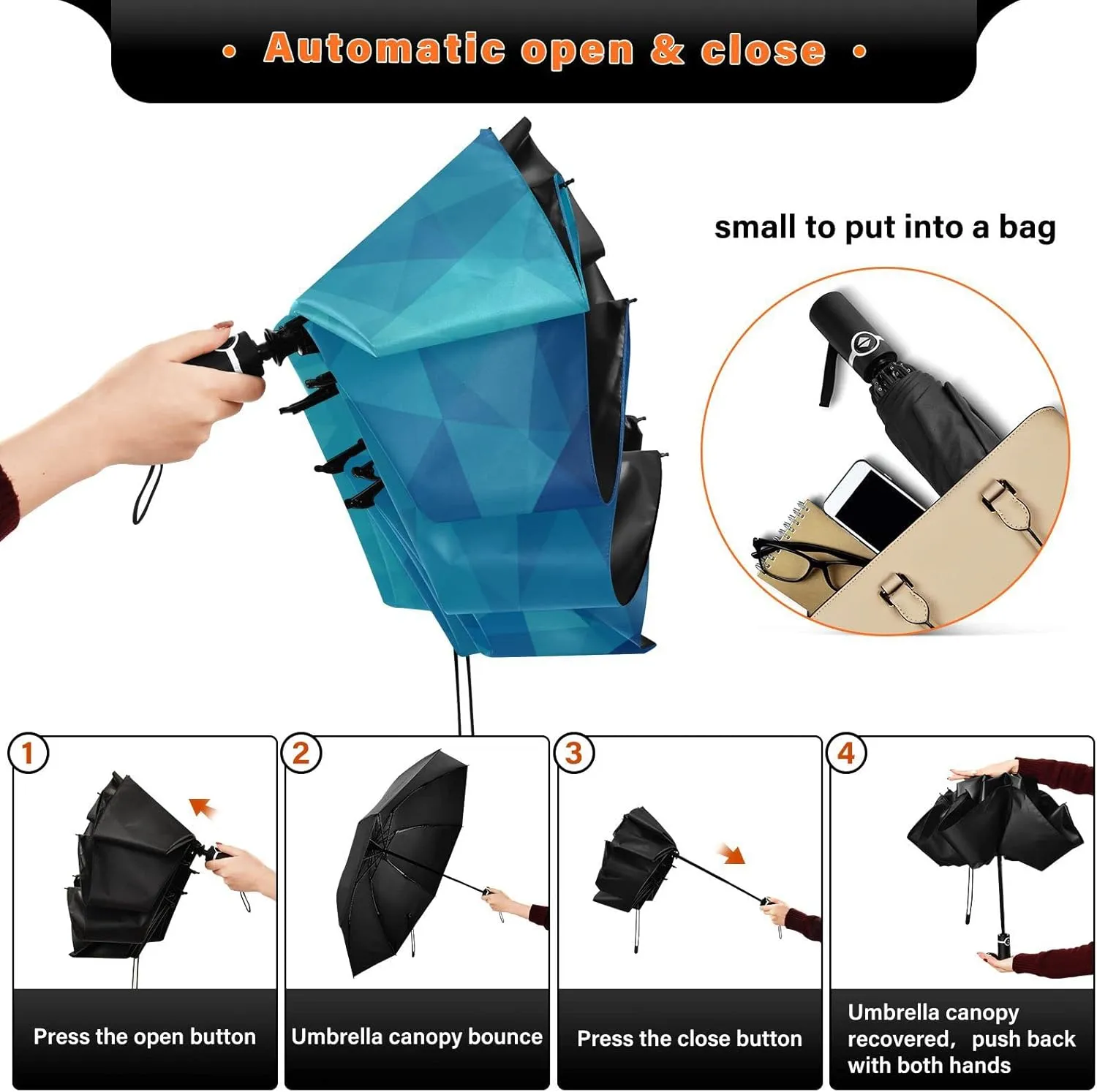 Oyihfvs Automatic Umbrella, Folding Umbrella Reinforced Anti-UV Sun rain Auto Open/Close