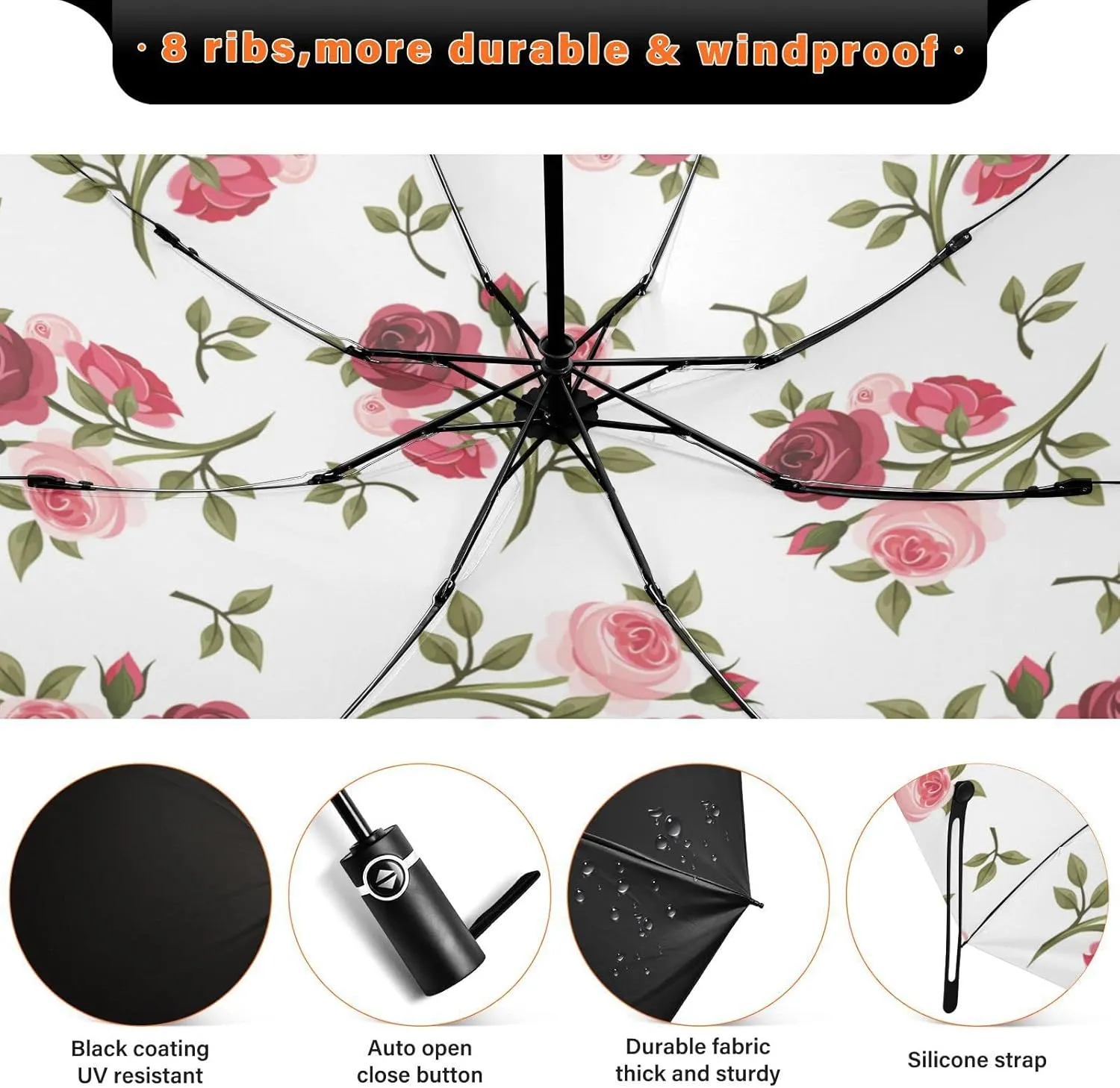 Oyihfvs Automatic Umbrella, Folding Umbrella Reinforced Anti-UV Sun rain Auto Open/Close