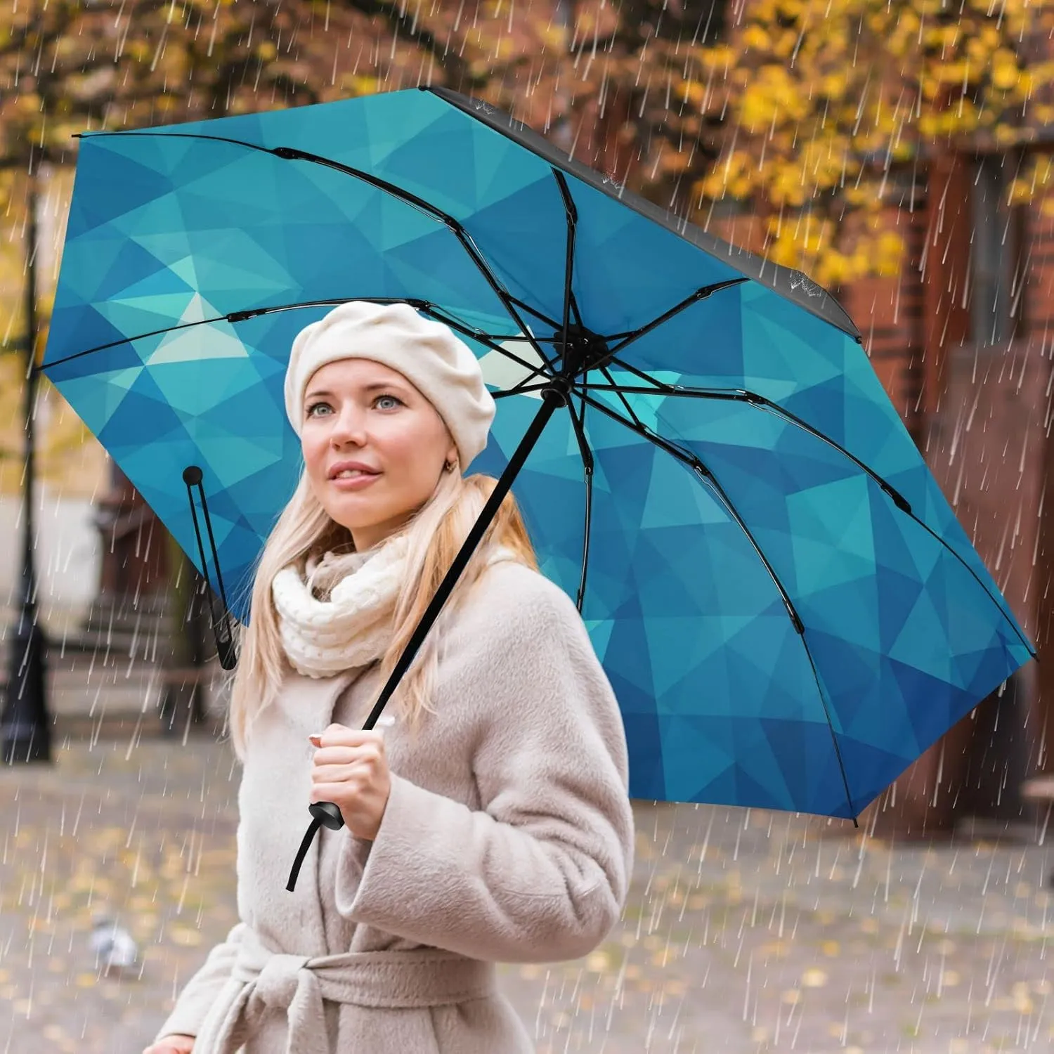 Oyihfvs Automatic Umbrella, Folding Umbrella Reinforced Anti-UV Sun rain Auto Open/Close