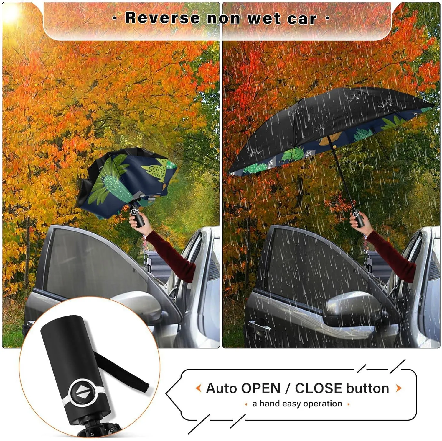 Oyihfvs Automatic Umbrella, Folding Umbrella Reinforced Anti-UV Sun rain Auto Open/Close