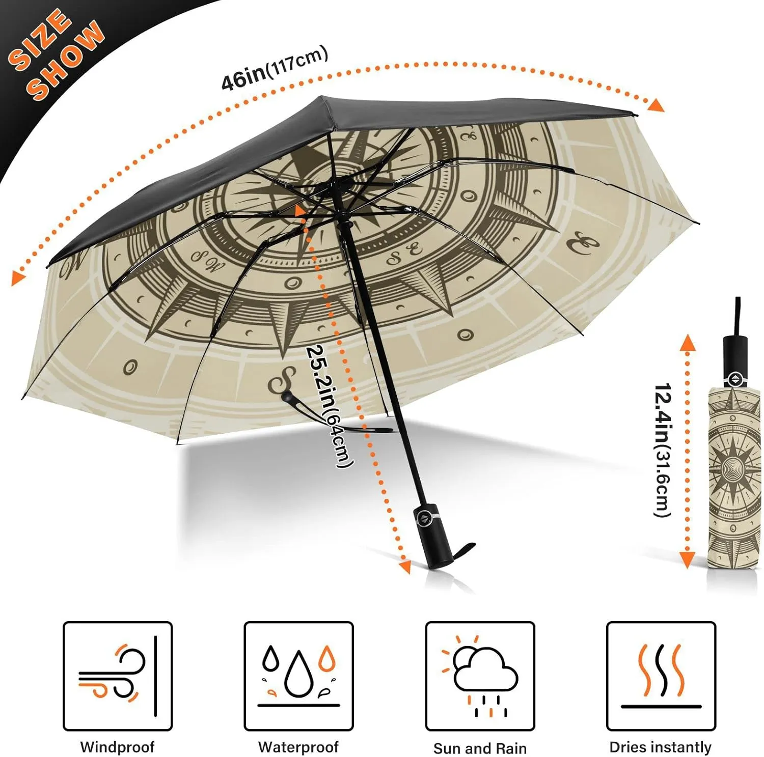 Oyihfvs Automatic Umbrella, Folding Umbrella Reinforced Anti-UV Sun rain Auto Open/Close