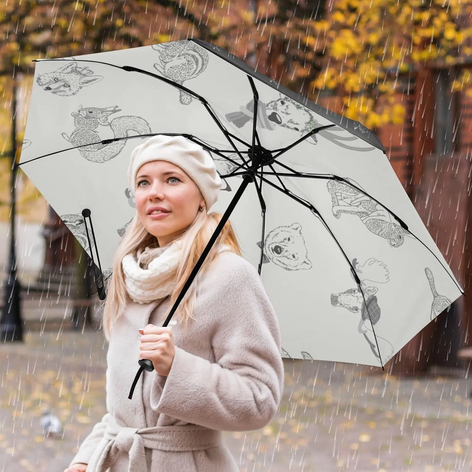 Oyihfvs Automatic Umbrella, Folding Umbrella Reinforced Anti-UV Sun rain Auto Open/Close