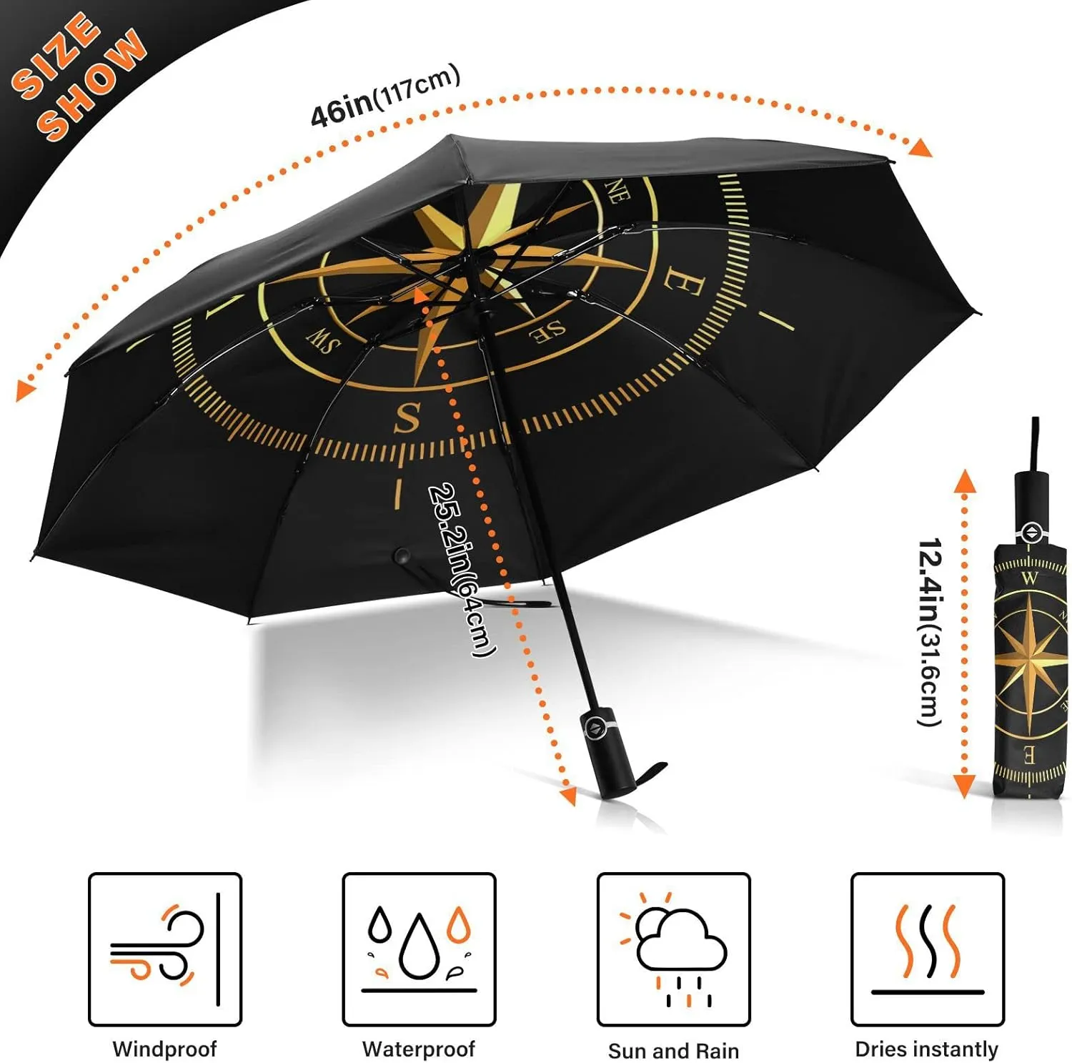 Oyihfvs Automatic Umbrella, Folding Umbrella Reinforced Anti-UV Sun rain Auto Open/Close